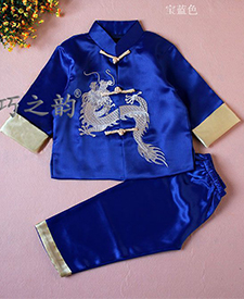 巧之韻 繡龍兒童唐裝套裝寶藍色 民族風中式男童寶寶唐裝男童寶寶唐裝中式禮服生日裝演出服