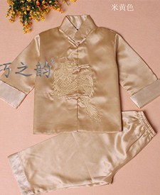 巧之韻 繡龍兒童唐裝套裝米黃 男童寶寶唐裝中式禮服生日裝演出服 民族風中式男童寶寶唐裝
