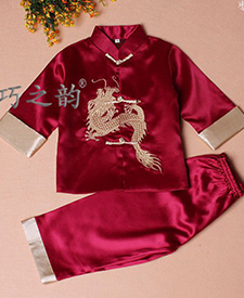 巧之韻 繡龍兒童唐裝套裝棗紅 男童寶寶唐裝中式禮服生日裝演出服 民族風中式男童寶寶唐裝