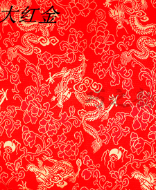 巧之韻 真絲留香縐大紅金 旗袍唐裝面料 高檔中式服裝 重磅真絲面料 提花龍紋布料